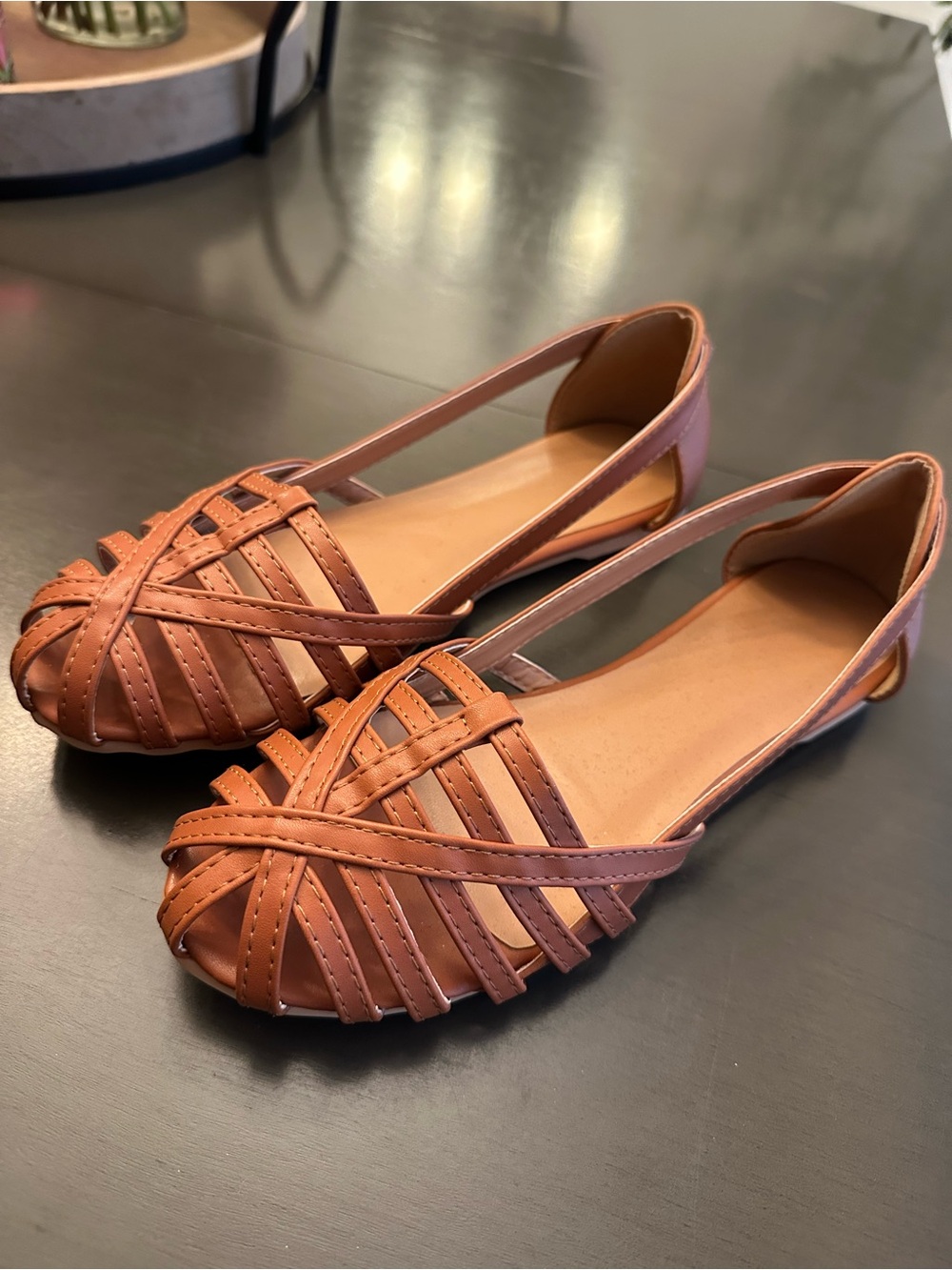 Women's Brown Strappy Flat Slingback Shoes